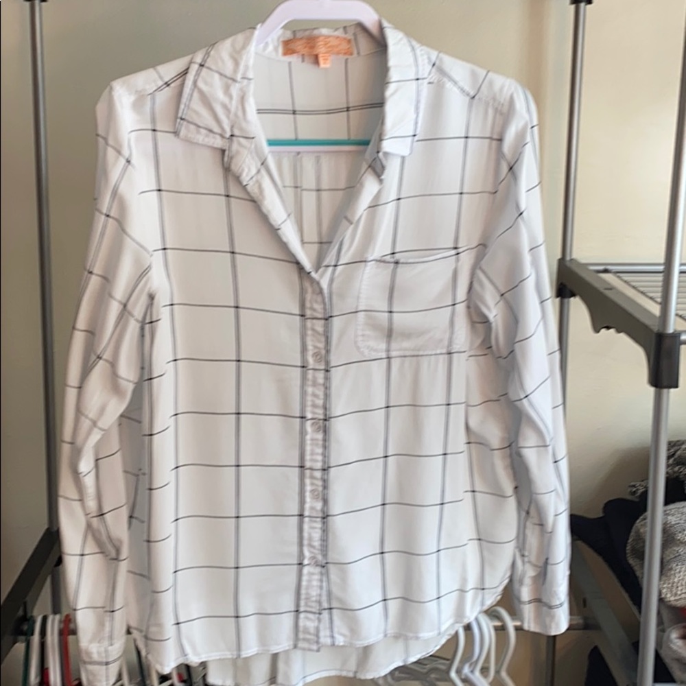 White & black window pane button shirt